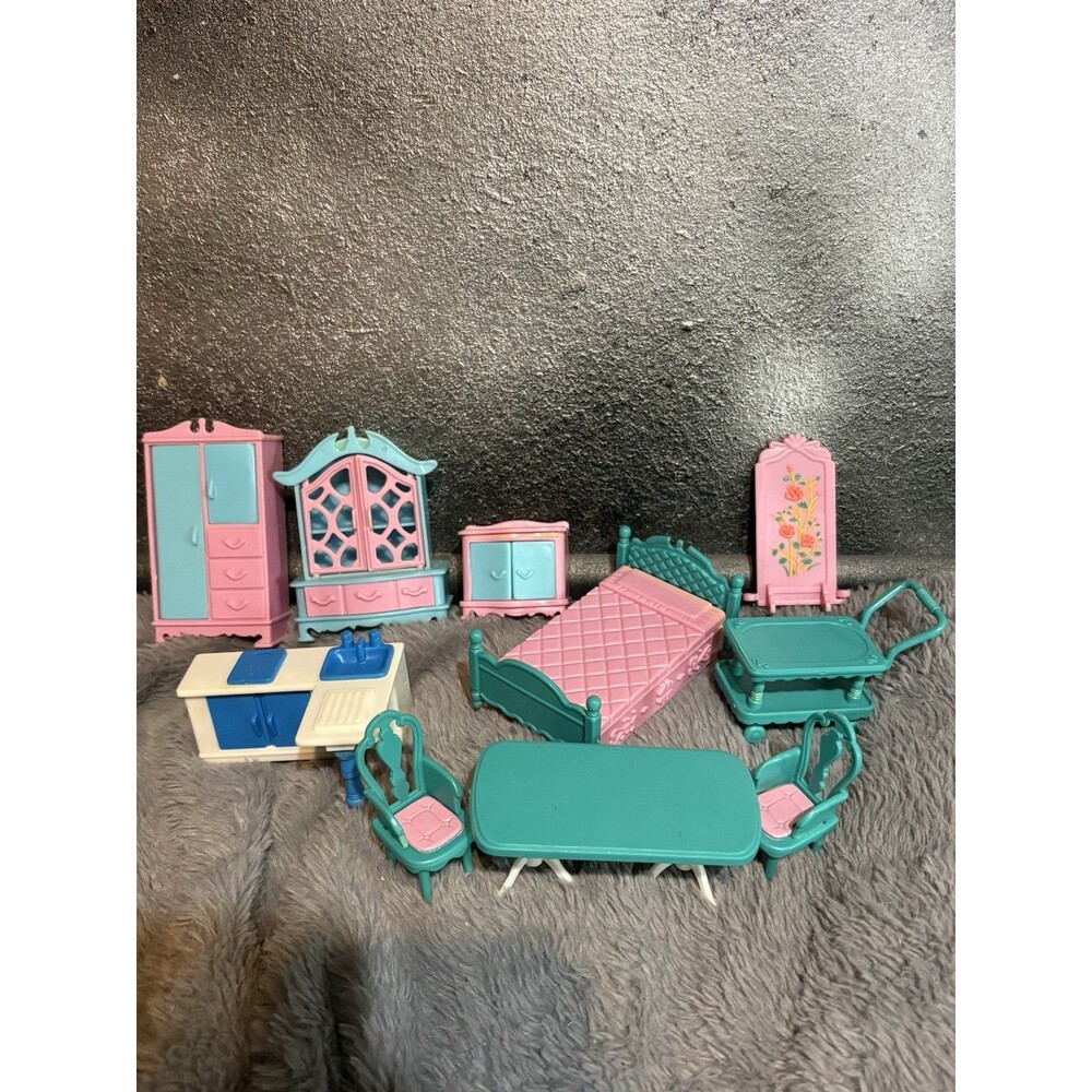 Vintage Plastic Dollhouse Doll Furniture Lot of 10 Pieces Small Scale